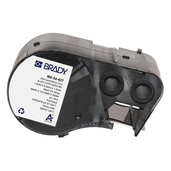 Brady M5-34-427 gelamineerde vinyl labels zwart op wit 38,10 mm x 152,40 mm (origineel) M5-34-427 147996 - 1
