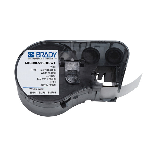 Brady MC-500-595-RD-WT tape vinyl wit op rood 12,7 mm x 7,62 (origineel) MC-500-595-RD-WT 147050 - 1