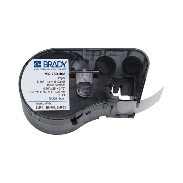 Brady MC-750-403 tape papier zwart op transparant 19,05 mm x 7,62 m (origineel) MC-750-403 147086 - 1