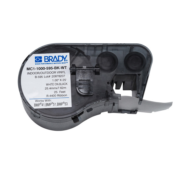 Brady MC1-1000-595-BK-WT tape vinyl wit op zwart 25,4 mm x 7,62 m (origineel) MC1-1000-595-BK-WT 147094 - 1
