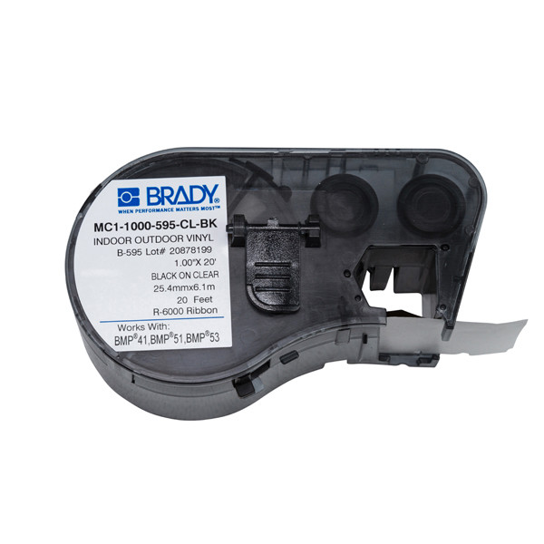 Brady MC1-1000-595-CL-BK tape vinyl zwart op transparant 25,4 mm x 6,1 m (origineel) MC1-1000-595-CL-BK 147096 - 1