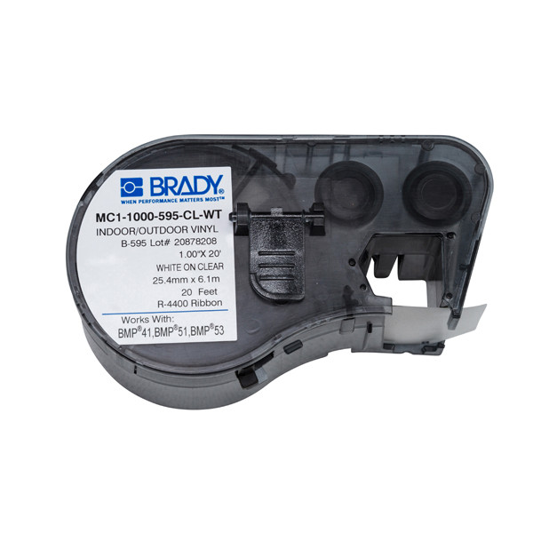Brady MC1-1000-595-CL-WT tape vinyl wit op transparant 25,4 mm x 6,1 m (origineel) MC1-1000-595-CL-WT 147098 - 1