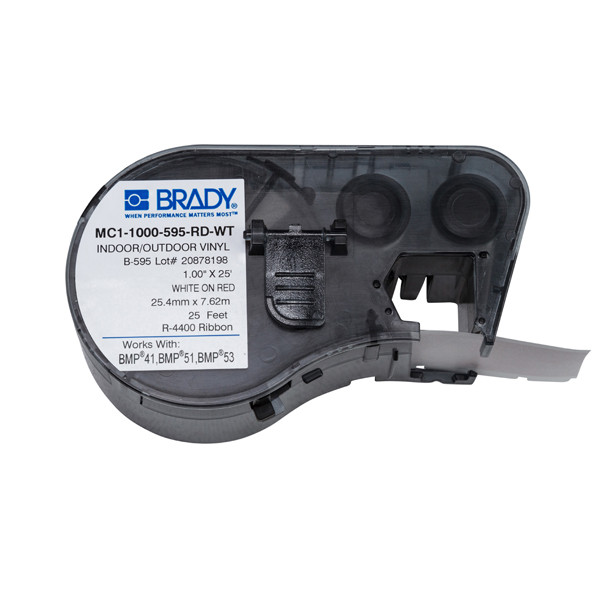 Brady MC1-1000-595-RD-WT tape vinyl wit op rood 25,4 mm x 7,62 m (origineel) MC1-1000-595-RD-WT 147092 - 1