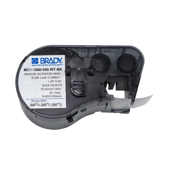Brady MC1-1000-595-WT-BK tape vinyl zwart op wit 25,4 mm x 7,62 m (origineel) MC1-1000-595-WT-BK 147088 - 1