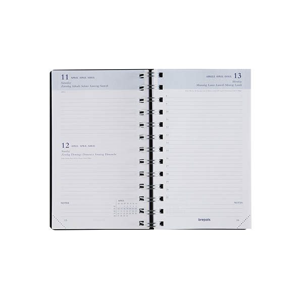 Brepols Breform Polyprop dagagenda met uurindeling 2027 zwart (1 dag per pagina) 6-talig 440268 - 2