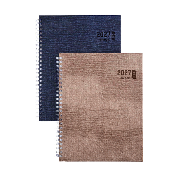Brepols Ecotiming Kazar weekagenda met uurindeling 2027 donkerblauw met spiraal (1 week per 2 pagina's) 6-talig 440358 - 1