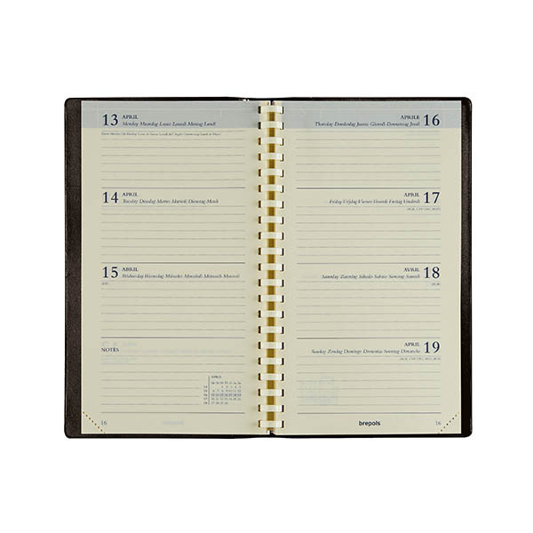 Brepols Interplan Genova weekagenda 2027 zwart (1 week per 2 pagina's) 6-talig 440220 - 2
