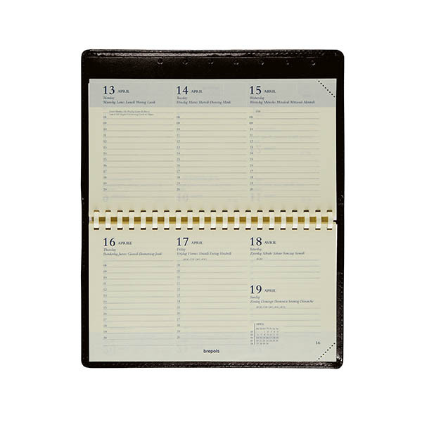 Brepols Omniplan Palermo weekagenda met uurindeling 2027 zwart (1 week per 2 pagina's) 6-talig 440323 - 2