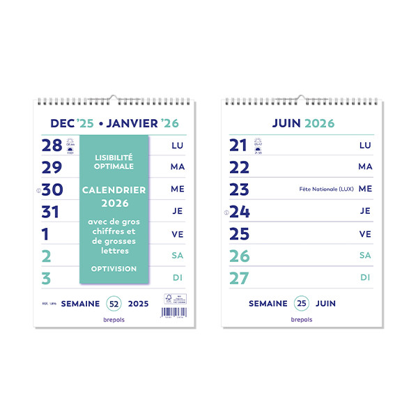 Brepols Optivision kalender met extra grote cijfers en letters 2026 FR 1.896.9900.00.4.0 262516 - 1