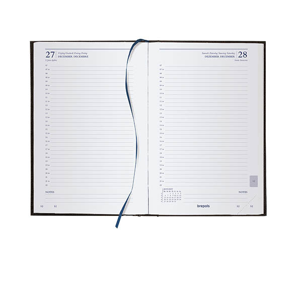 Brepols Saturnus Luxe Dubletta dagagenda met halfuurindeling 2027 lichtgrijs (1 dag per pagina) 4-talig 440258 - 2