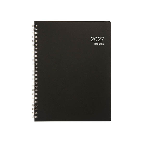 Brepols Timing Recycled PP weekagenda met uurindeling 2027 zwart (1 week per 2 pagina's) 4-talig 440297 - 1