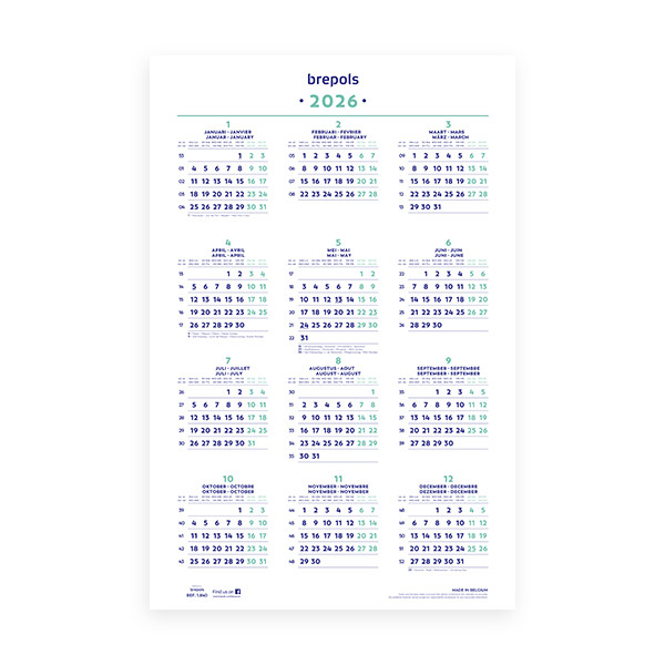 Brepols jaarkalender 2026 4-talig 1.840.9900.00.0.0 262526 - 1