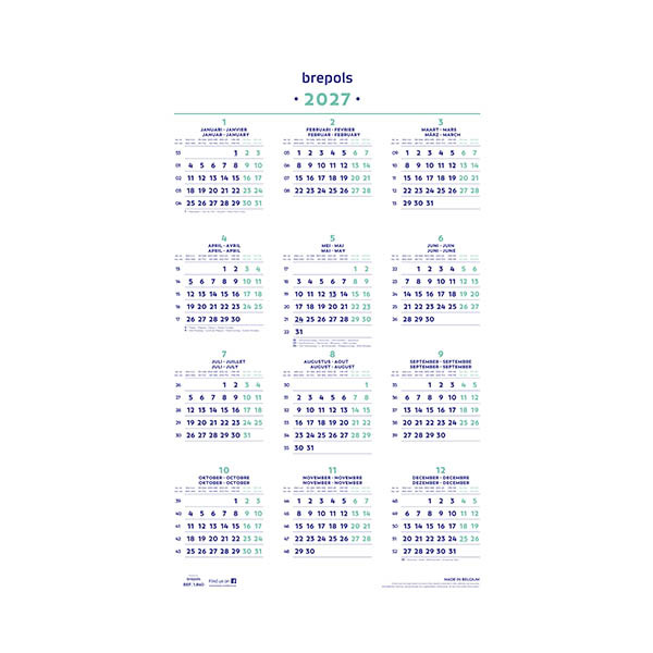 Brepols jaarkalender 2027 4-talig 440242 - 1