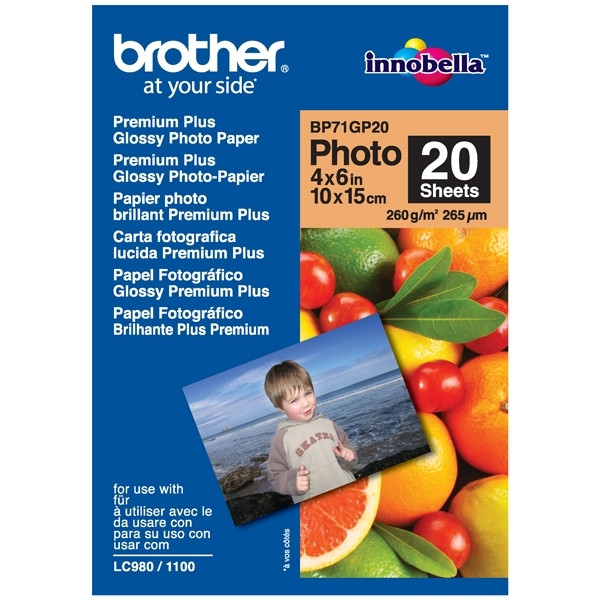 Brother BP71GP20 premium plus glossy photo paper 260 g/m² 10 x 15 cm (20 vellen) BP71GP20 063502 - 1