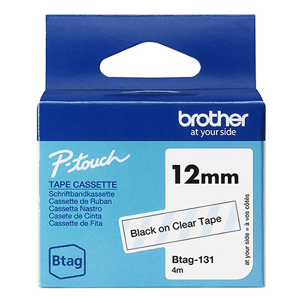 Brother Btag-131 niet-gelamineerde tape zwart op transparant 12 mm (origineel) BTAG131 080342 - 1