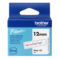 Brother Btag-132 niet-gelamineerde tape rood op transparant 12 mm (origineel) BTAG132 080344