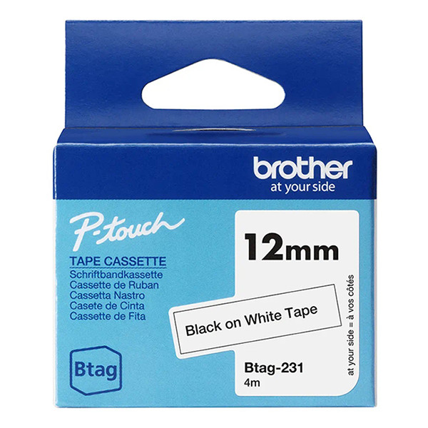 Brother Btag-231 niet-gelamineerde tape zwart op wit 12 mm (origineel) BTAG231 080350 - 1