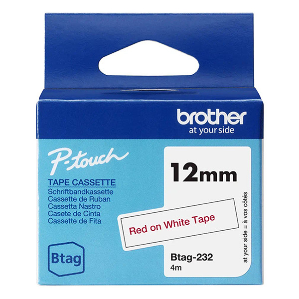 Brother Btag-232 niet-gelamineerde tape rood op wit 12 mm (origineel) BTAG232 080352 - 1