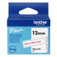 Brother Btag-232 niet-gelamineerde tape rood op wit 12 mm (origineel) BTAG232 080352