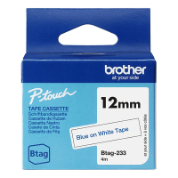 Brother Btag-233 niet-gelamineerde tape blauw op wit 12 mm (origineel) BTAG233 080354