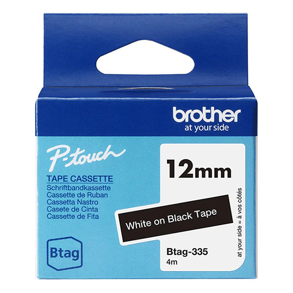 Brother Btag-335 niet-gelamineerde tape wit op zwart 12 mm (origineel) BTAG335 080356 - 1