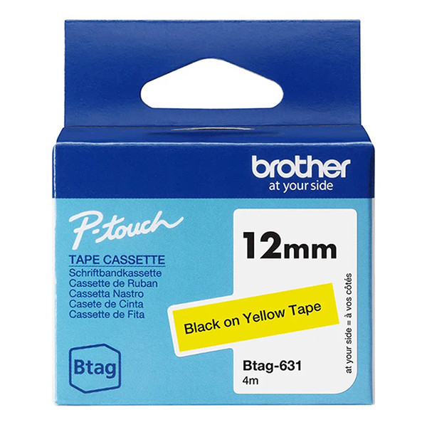 Brother Btag-631 niet-gelamineerde tape zwart op geel 12 mm (origineel) BTAG631 080358 - 1