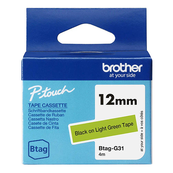 Brother Btag-G31 niet-gelamineerde tape zwart op lichtgroen 12 mm (origineel) BTAGG31 080364 - 1