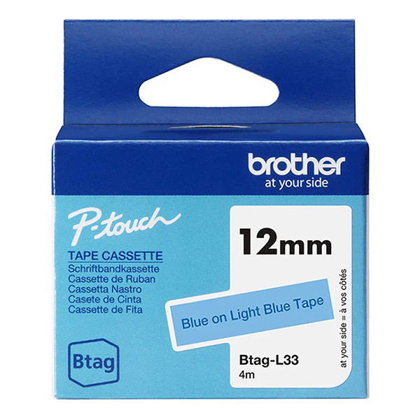 Brother Btag-L33 niet-gelamineerde tape blauw op lichtblauw 12 mm (origineel) BTAGL33 080368 - 1