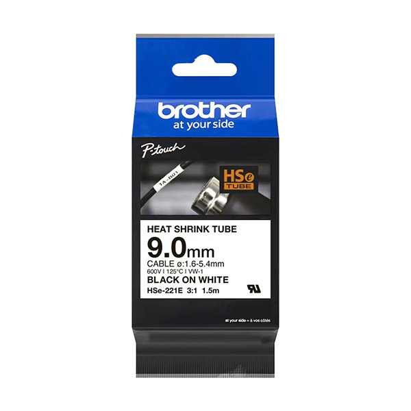 Brother HSe-221E krimpkous tape zwart op wit 9 mm (origineel) HSE221E 350596 - 1