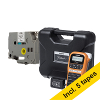 Brother PT-E110VP industrieel beletteringsysteem met draagkoffer (QWERTY) + 5 zwart op wit tapes 833463