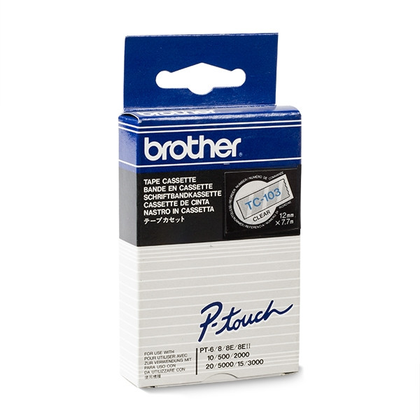 Brother TC-103 'extreme' tape blauw op transparant 12 mm (origineel) TC-103 088828 - 1