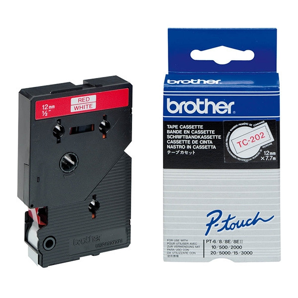 Brother TC-202 'extreme' tape rood op wit 12 mm (origineel) TC202 080506 - 1