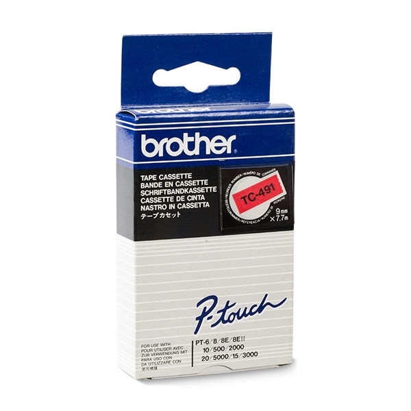 Brother TC-491 'extreme' tape zwart op rood 9 mm (origineel) TC-491 088848 - 1