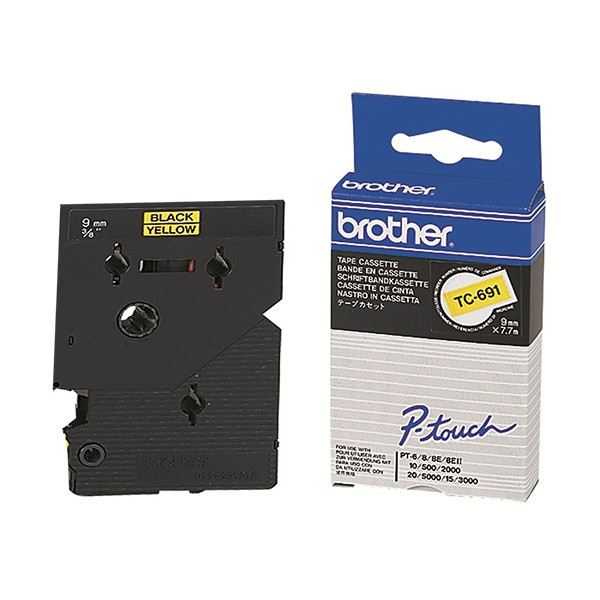 Brother TC-691 'extreme' tape zwart op geel 9 mm (origineel) TC-691 088858 - 1