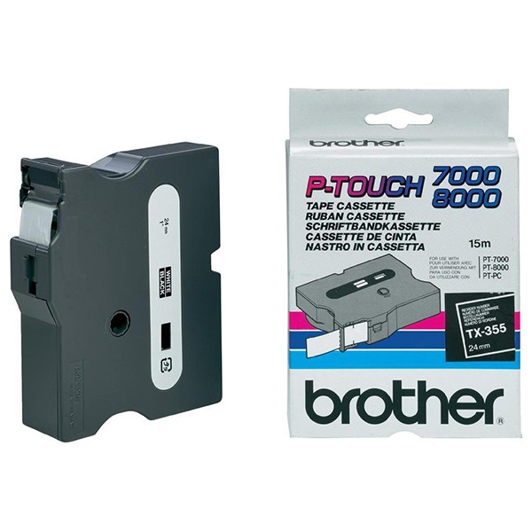 Brother TX-355 'extreme' tape wit op zwart, glanzend 24 mm (origineel) TX355 080256 - 1