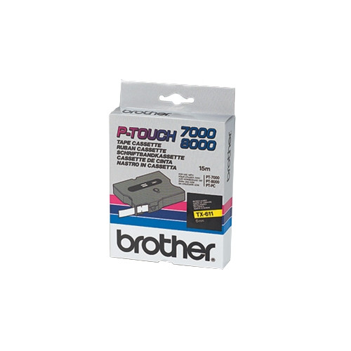 Brother TX-611 'extreme' tape zwart op geel, glanzend 6 mm (origineel) TX611 080270 - 1