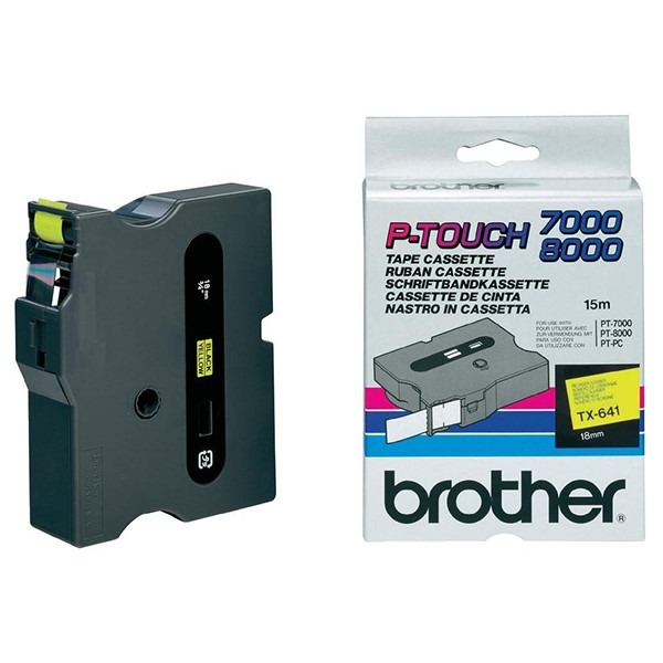 Brother TX-641 'extreme' tape zwart op geel, glanzend 18 mm (origineel) TX641 080276 - 1