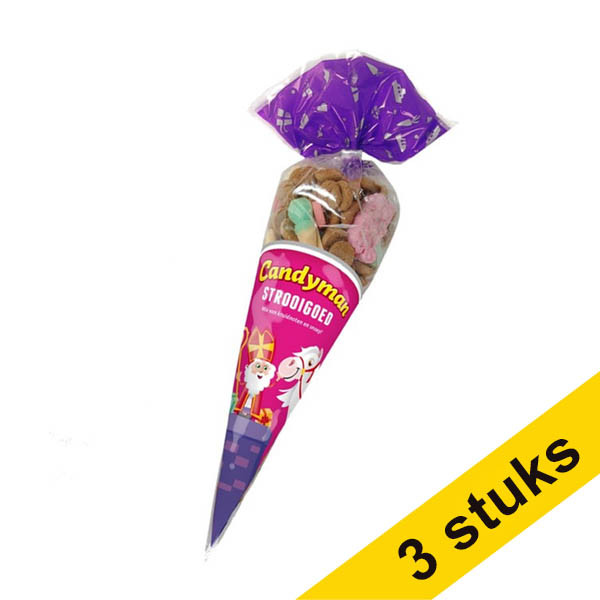 Aanbieding: 3x Candyman strooigoed puntzak (350 gram) 415270 - 1