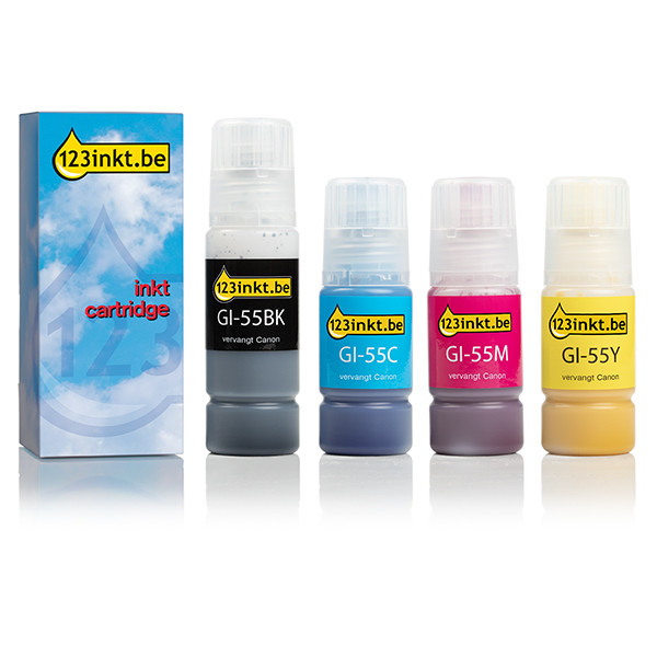 Canon GI-55 aanbieding zwart + 3 kleuren (123inkt huismerk)  160684 - 1