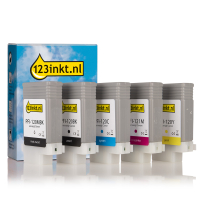 Canon aanbieding: PFI-120 / PFI-121 MBK, BK, C, M, Y 2 zwart + 3 kleuren (123inkt huismerk)  130756