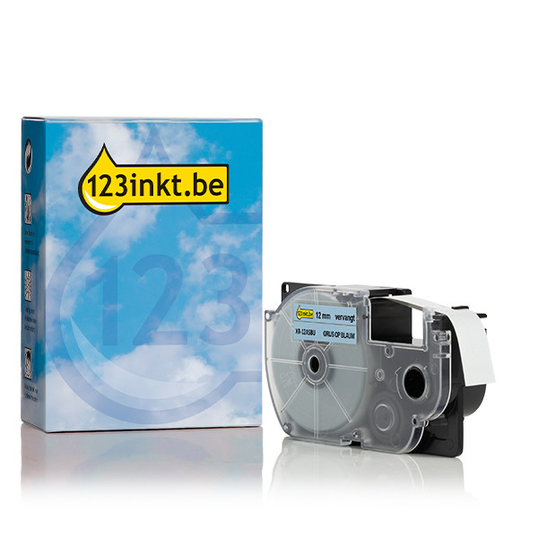 Casio XR-12ASBU tape grijs op pastelblauw 12 mm (123inkt huismerk)  056431 - 1
