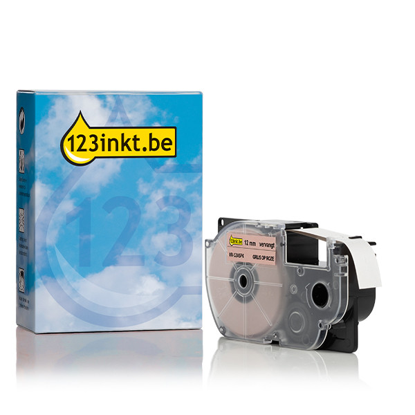 Casio XR-12ASPK tape grijs op pastelroze 12 mm (123inkt huismerk)  056428 - 1