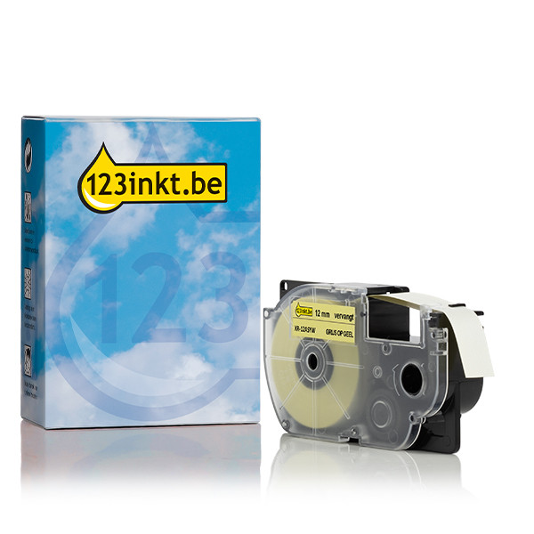 Casio XR-12ASYW tape grijs op pastelgeel 12 mm (123inkt huismerk)  056429 - 1