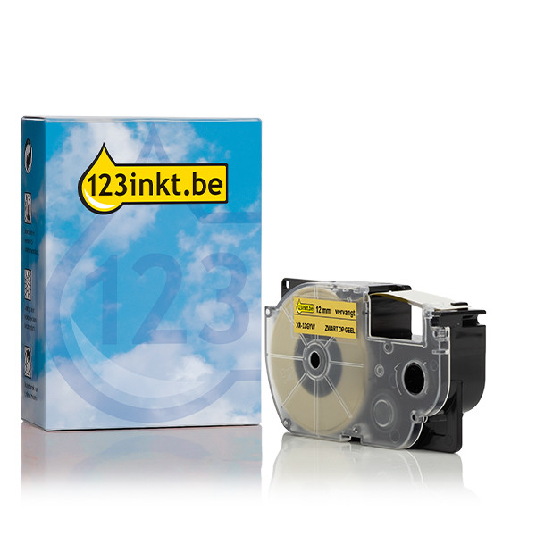 Casio XR-12GYW tape zwart op geel 12 mm (123inkt huismerk) KR12YW1C 056410 - 1