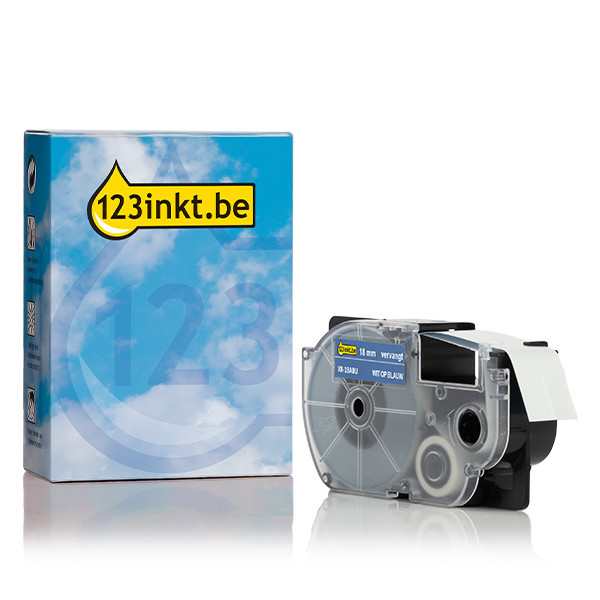 Casio XR-18ABU tape wit op blauw 18 mm (123inkt huismerk)  056378 - 1