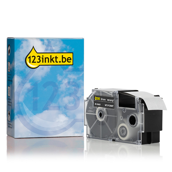 Casio XR-24ABK tape wit op zwart 24 mm (123inkt huismerk) XR24WEC 056394 - 1