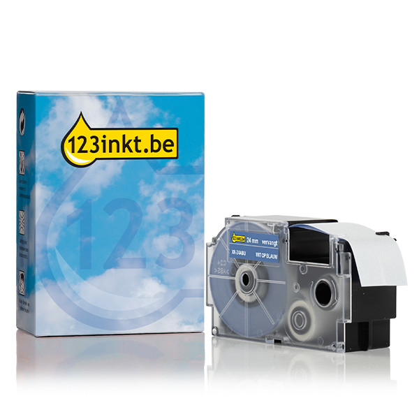 Casio XR-24ABU tape wit op blauw 24 mm (123inkt huismerk)  056393 - 1
