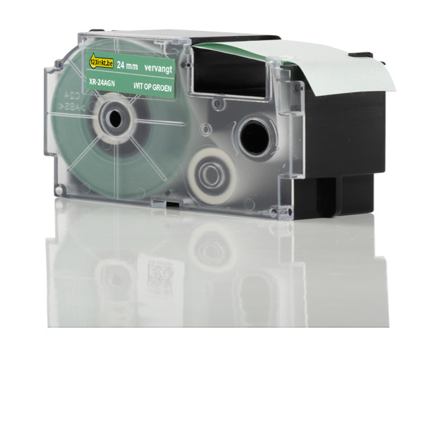 Casio XR-24AGN tape wit op groen 24 mm (123inkt huismerk)  056391 - 1