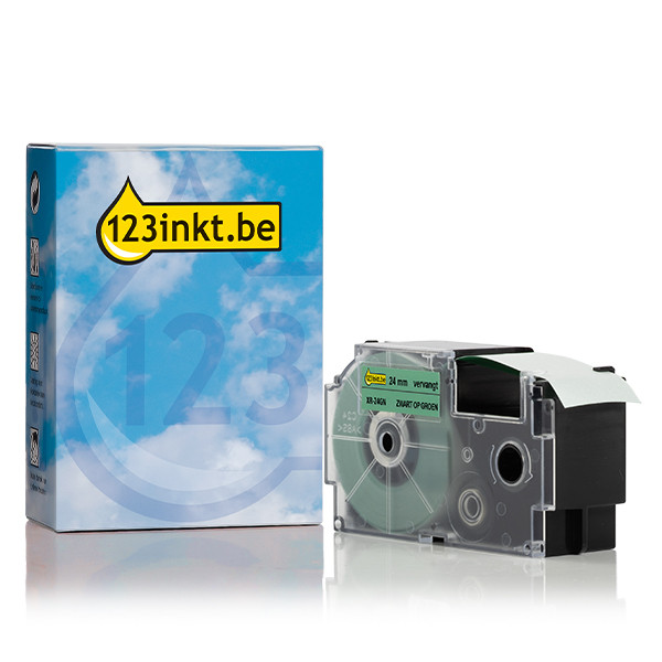 Casio XR-24GN tape zwart op groen 24 mm (123inkt huismerk) XR24GNC 056386 - 1