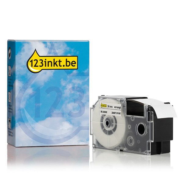 Casio XR-24GWE tape zwart op wit 24 mm (123inkt huismerk) XR24WEC 056414 - 1